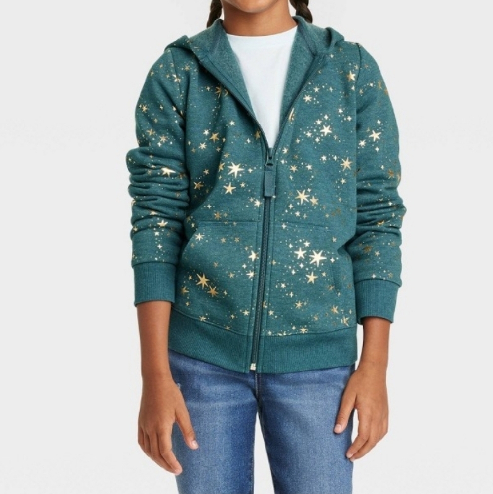 Cat & Jack Girl's M Teal Star Hoodie - Picture 1 of 10